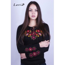 Embroidered t-shirt with long sleeves "Forest Song" red on black